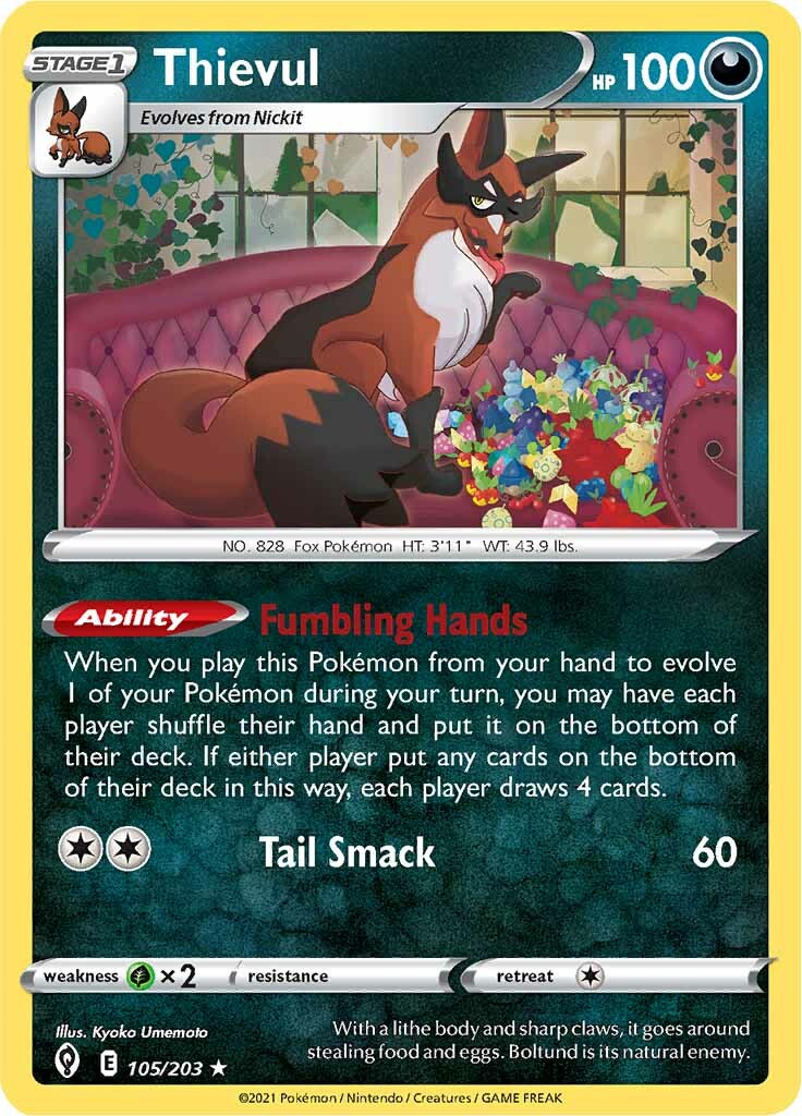 Thievul (105/203) [Sword & Shield: Evolving Skies] - Pokémon - Card Brawlers | Quebec | Canada |