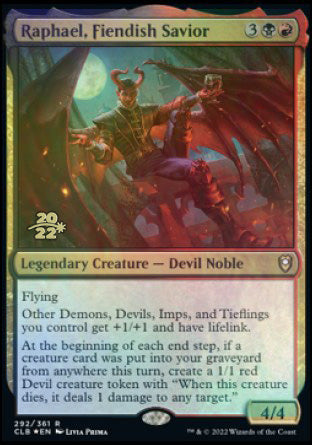Raphael, Fiendish Savior [Commander Legends: Battle for Baldur's Gate Prerelease Promos] - Magic: The Gathering - Card Brawlers | Quebec | Canada |