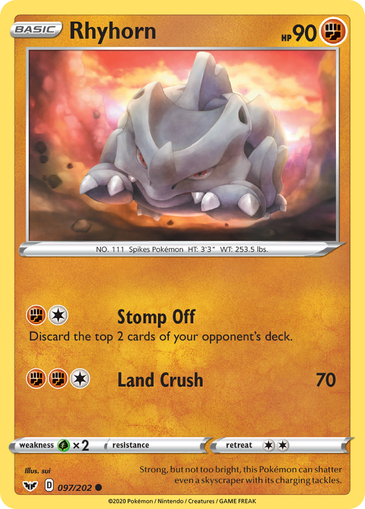 Rhyhorn (097/202) [Sword & Shield: Base Set] - Pokémon - Card Brawlers | Quebec | Canada |
