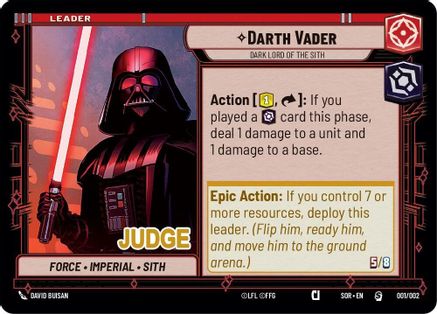 Darth Vader - Dark Lord of the Sith (001/002) (Judge Promo) (001/002) [Spark of Rebellion Promos] - Fantasy Flight Games - Card Brawlers | Quebec | Canada |
