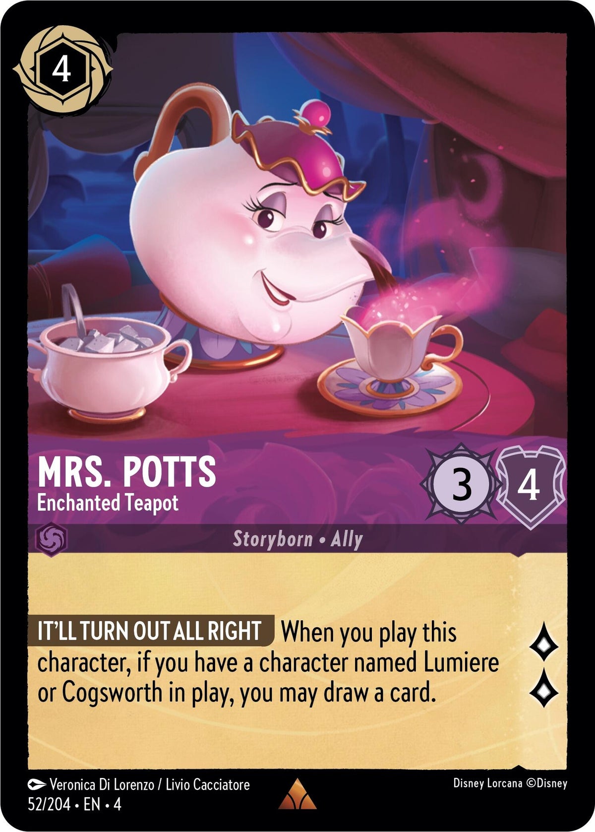 Mrs. Potts - Enchanted Teapot (52/204) [Ursula's Return] - Disney - Card Brawlers | Quebec | Canada |