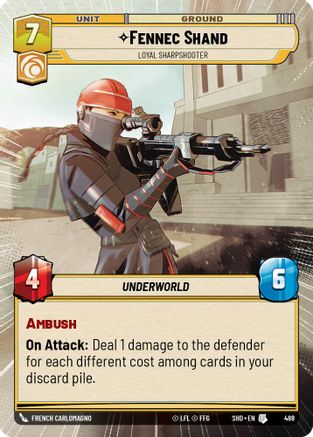 Fennec Shand - Loyal Sharpshooter (488) (Hyperspace) (488) [Shadows of the Galaxy] - Fantasy Flight Games - Card Brawlers | Quebec | Canada |