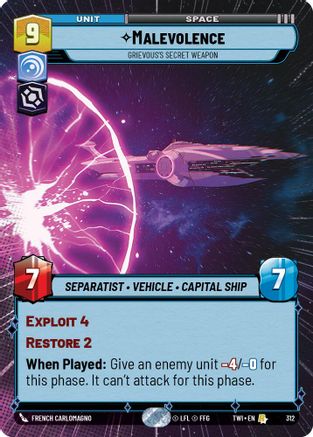 Malevolence - Grievous's Secret Weapon (312) (Hyperspace) (312) [Twilight of the Republic] - Fantasy Flight Games - Card Brawlers | Quebec | Canada |