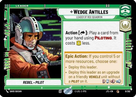 Wedge Antilles - Leader of Red Squadron (008/262) (008/257) [Jump to Lightspeed] - Fantasy Flight Games - Card Brawlers | Quebec | Canada |