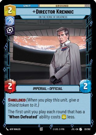 Director Krennic - On the Verge of Greatness (32/262) (32/262) [Jump to Lightspeed] - Fantasy Flight Games - Card Brawlers | Quebec | Canada |