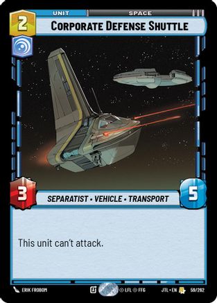 Corporate Defense Shuttle (059/262) (059/262) [Jump to Lightspeed] - Fantasy Flight Games - Card Brawlers | Quebec | Canada |