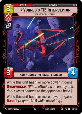 Vonreg's TIE Interceptor - Ace of the First Order (137/262) (137/262) [Jump to Lightspeed] - Fantasy Flight Games - Card Brawlers | Quebec | Canada |