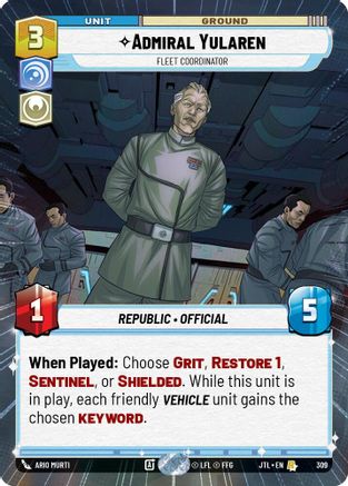 Admiral Yularen - Fleet Coordinator (309) (Hyperspace) (309) [Jump to Lightspeed] - Fantasy Flight Games - Card Brawlers | Quebec | Canada |