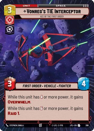 Vonreg's TIE Interceptor - Ace of the First Order (399) (Hyperspace) (399) [Jump to Lightspeed] - Fantasy Flight Games - Card Brawlers | Quebec | Canada |