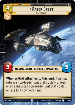 Razor Crest - Ride For Hire (485) (Hyperspace) (485) [Jump to Lightspeed] - Fantasy Flight Games - Card Brawlers | Quebec | Canada |