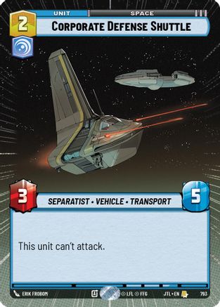 Corporate Defense Shuttle (793) (Hyperspace Foil) (793) [Jump to Lightspeed] - Fantasy Flight Games - Card Brawlers | Quebec | Canada |