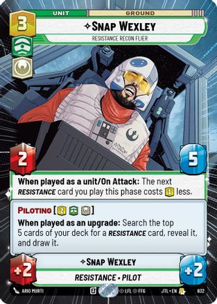 Snap Wexley - Resistance Recon Flier (832) (Hyperspace Foil) (832) [Jump to Lightspeed] - Fantasy Flight Games - Card Brawlers | Quebec | Canada |