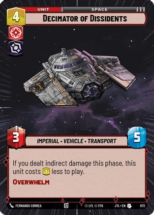 Decimator of Dissidents (872) (Hyperspace Foil) (872) [Jump to Lightspeed] - Fantasy Flight Games - Card Brawlers | Quebec | Canada |