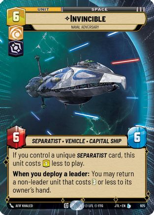 Invincible - Naval Adversary (925) (Hyperspace Foil) (925) [Jump to Lightspeed] - Fantasy Flight Games - Card Brawlers | Quebec | Canada |
