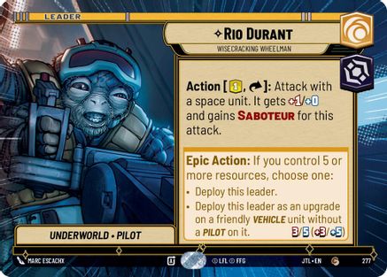 Rio Durant - Wisecrack Wheelman (277) (Hyperspace) (277) [Jump to Lightspeed] - Fantasy Flight Games - Card Brawlers | Quebec | Canada |