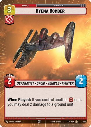 Hyena Bomber (422) (Hyperspace) (422) [Legends of the Force] - Fantasy Flight Games - Card Brawlers | Quebec | Canada |