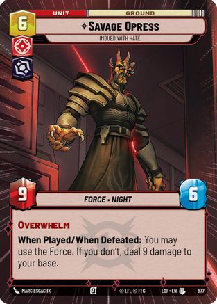 Savage Opress - Imbued With Hate (877) (Hyperspace Foil) (877) [Legends of the Force] - Fantasy Flight Games - Card Brawlers | Quebec | Canada |
