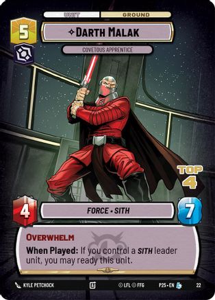 Darth Malak - Covetous Apprentice (Top 4) (22) (22) [Organized Play Promos] - Fantasy Flight Games - Card Brawlers | Quebec | Canada |