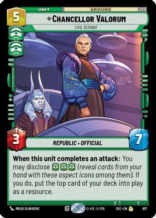 Chancellor Valorum - Civil Servant (Foil) (617) (617) [Secrets of Power] - Fantasy Flight Games - Card Brawlers | Quebec | Canada |