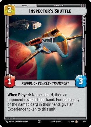 Inspector's Shuttle (770) (Foil) (770) [Secrets of Power] - Fantasy Flight Games - Card Brawlers | Quebec | Canada |