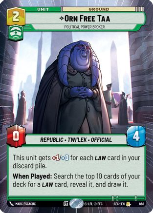 Orn Free Taa - Political Power Broker (Hyperspace Foil) (868) (868) [Secrets of Power] - Fantasy Flight Games - Card Brawlers | Quebec | Canada |