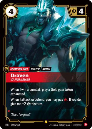 Draven - Vanquisher (Alternate Art) (020a/221) - Spiritforged Foil - Spiritforged - Card Brawlers | Quebec | Canada |
