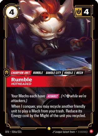 Rumble - Hotheaded (Alternate Art) (026a/221) - Spiritforged Foil - Spiritforged - Card Brawlers | Quebec | Canada |
