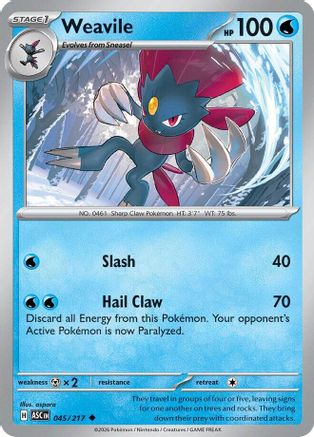 Weavile (045/217) - Reverse Holofoil [ME Ascended Heroes] - ME: Ascended Heroes - Card Brawlers | Quebec | Canada |