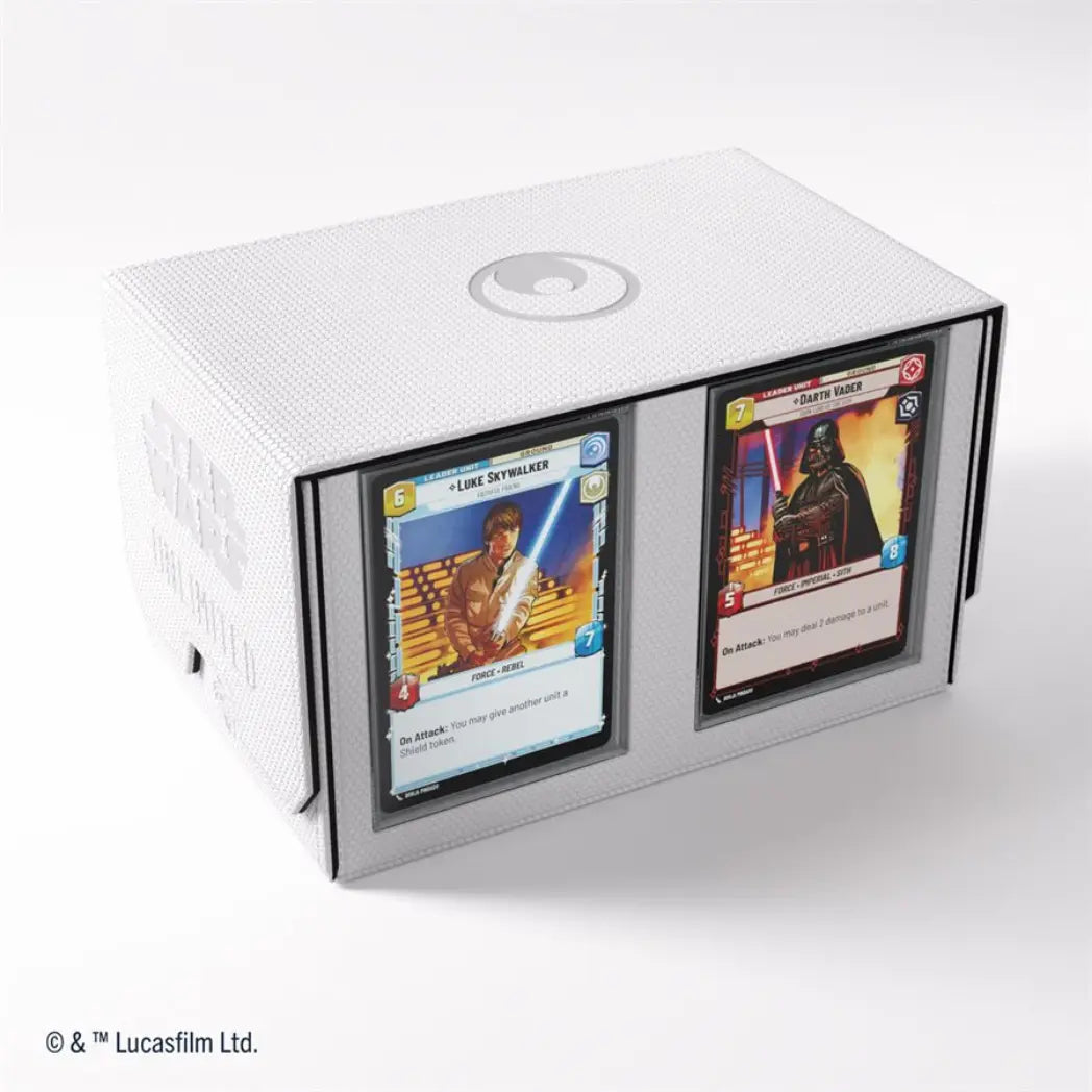 White Double Deck Pod featuring Luke Skywalker and Darth Vader leader cards in front-facing display slots.