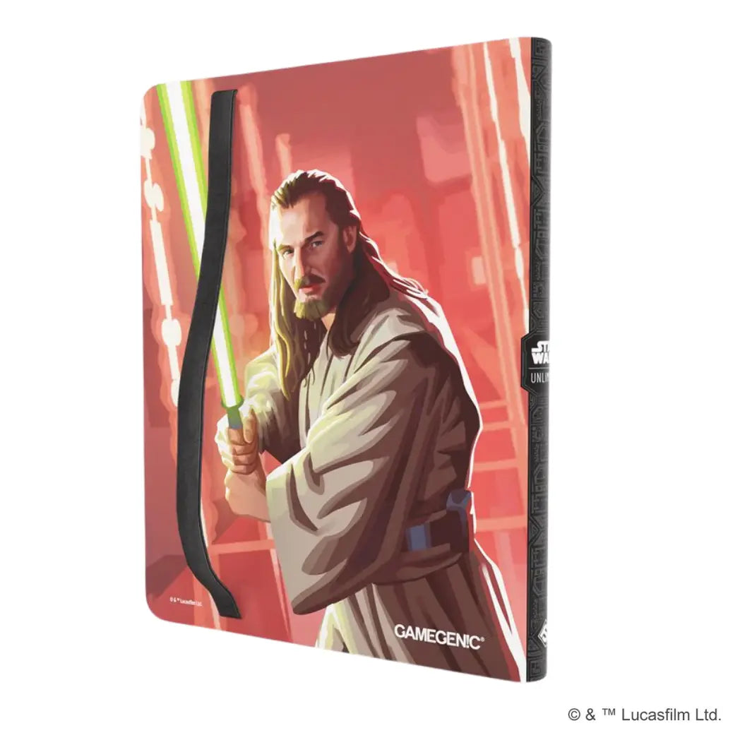 Star Wars: Unlimited 18-pocket album featuring Qui-Gon Jinn on a red and pink background