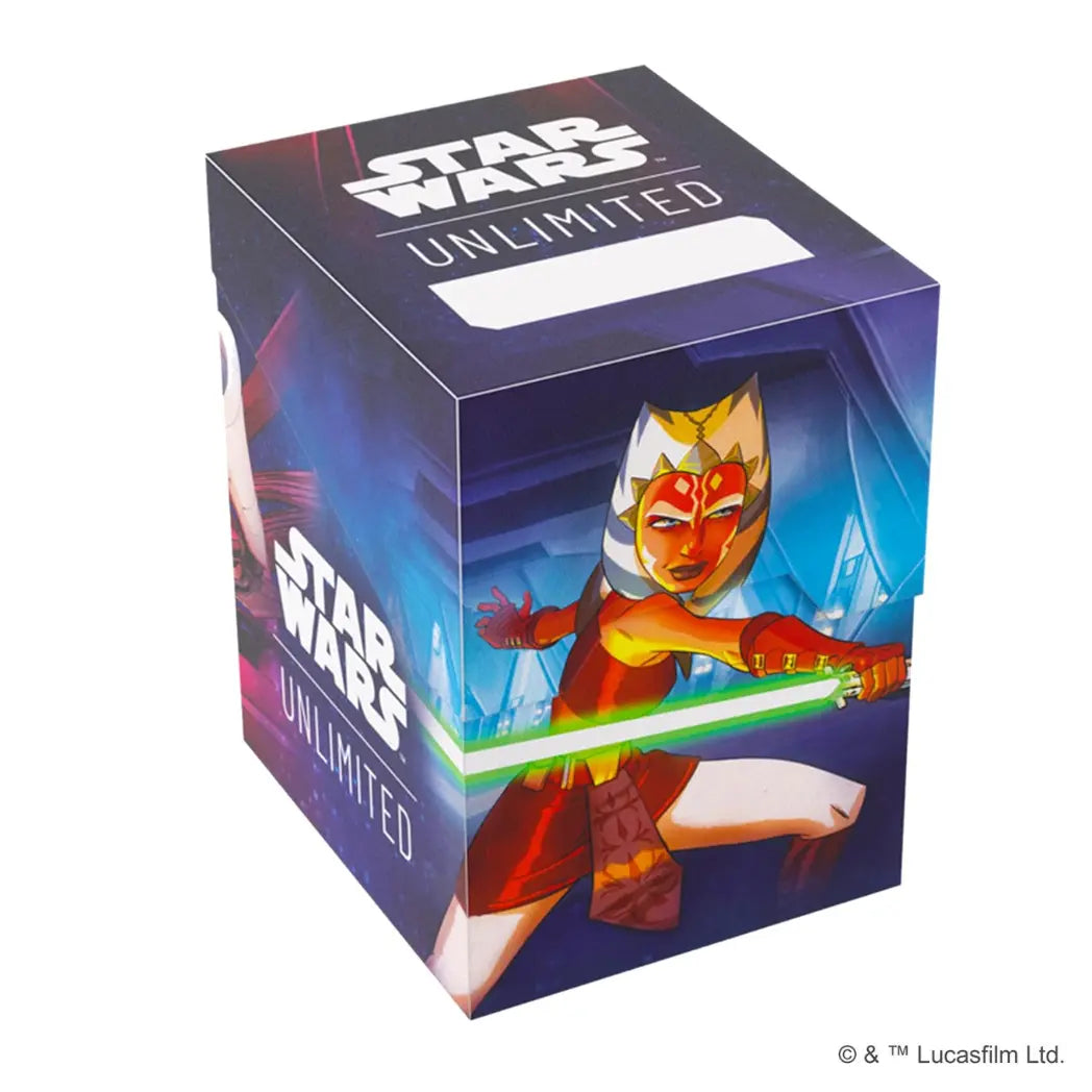 Ahsoka Tano Soft Crate featuring Ahsoka Tano holding a glowing green lightsaber against a dark blue and purple background.
