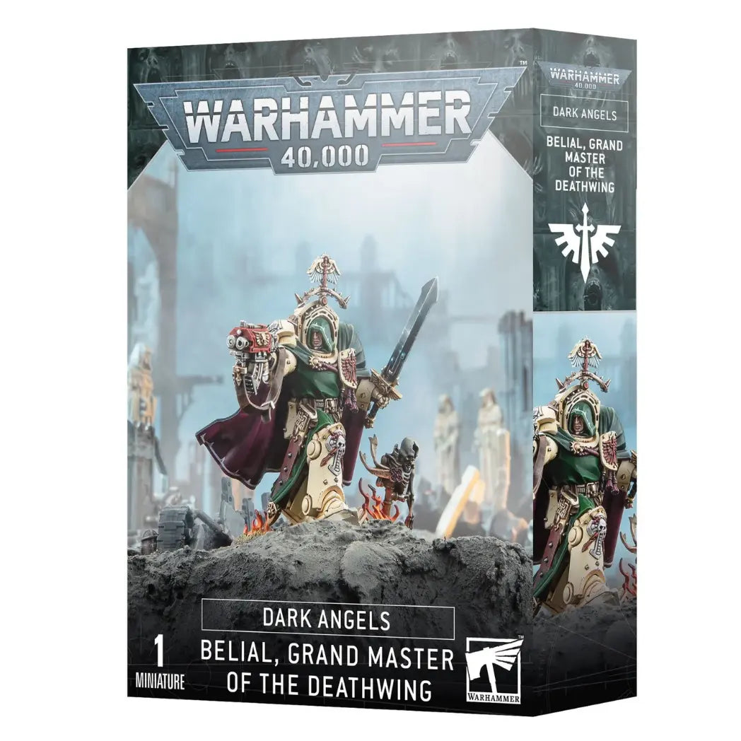Warhammer 40,000 Belial, Grand Master of the Deathwing box featuring a warrior in white bone-colored armor with a sword and storm bolter.