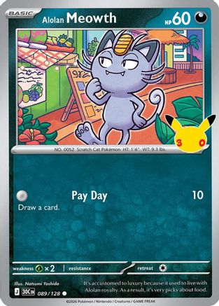 Alolan Meowth (089/128) - Holofoil [ME 30th Celebration] - Card Brawlers