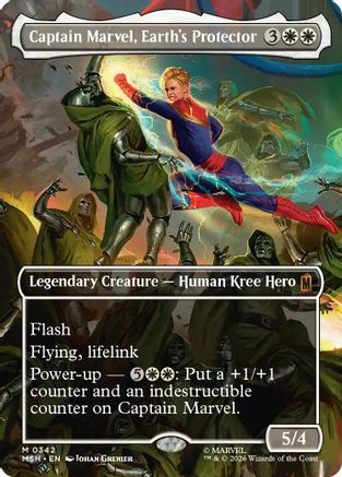 Captain Marvel, Earth's Protector (Borderless) (0342) (MSH-342) - Marvel Super Heroes - Card Brawlers