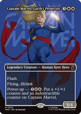 Captain Marvel, Earth's Protector (Borderless) (0354) (MSH-354) - Marvel Super Heroes Foil - Card Brawlers