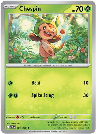 Chespin (005/086) - Reverse Holofoil [ME04 Chaos Rising] - Card Brawlers
