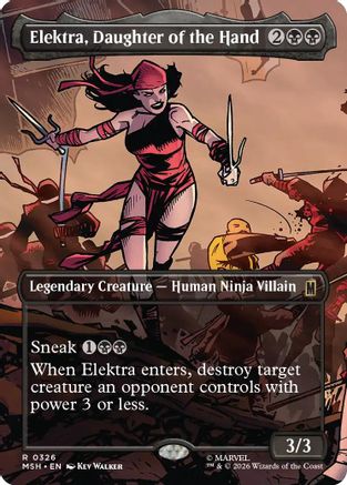 Elektra, Daughter of the Hand (Borderless) (0326) (MSH-326) - Marvel Super Heroes Foil - Card Brawlers