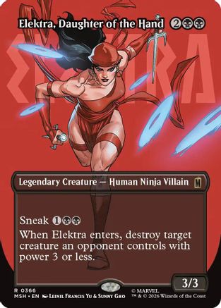 Elektra, Daughter of the Hand (Borderless) (0366) (MSH-366) - Marvel Super Heroes Foil - Card Brawlers