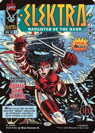 Elektra, Daughter of the Hand (Borderless) (0395) (MSH-395) - Marvel Super Heroes Foil - Card Brawlers