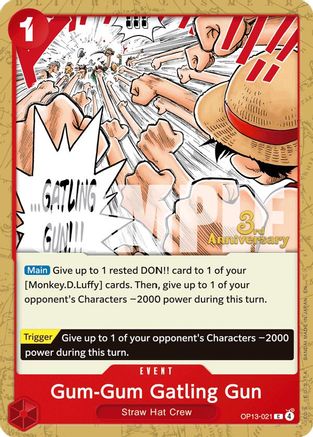 Gum-Gum Gatling Gun (OP13-021) - Carrying On His Will: 3rd Anniversary Tournament Cards - Card Brawlers