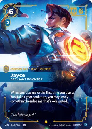 Jayce - Brilliant Inventor (Alternate Art) (068a/166) - Vendetta Foil - Card Brawlers