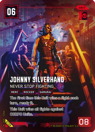 Johnny Silverhand - Never Stop Fighting (IO) (B159) - Welcome to Night City Beta Foil - Card Brawlers