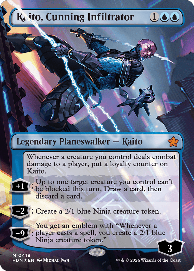 Kaito, Cunning Infiltrator (Borderless) (Mana Foil) [Foundations] - Card Brawlers