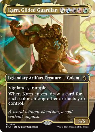 Karn, Gilded Guardian (Borderless) (FRA-316) - Reality Fracture Foil - Card Brawlers