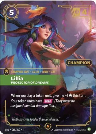 Lillia - Protector of Dreams (Champion) (058/219) - Riftbound Organized Play Promotional Cards Foil - Card Brawlers