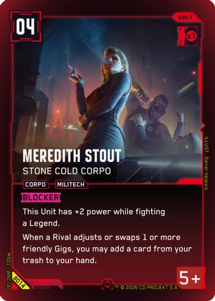 Meredith Stout - Stone Cold Corpo (B014) - Welcome to Night City Beta Foil - Card Brawlers