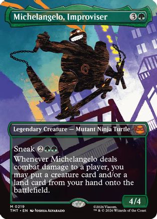 Michelangelo, Improviser (Borderless) (TMT-219) - Teenage Mutant Ninja Turtles - Card Brawlers