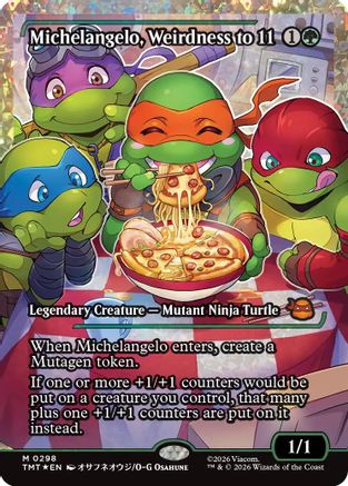 Michelangelo, Weirdness to 11 (Showcase) (Fracture Foil) (TMT-298) - Teenage Mutant Ninja Turtles Foil - Card Brawlers