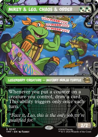 Mikey & Leo, Chaos & Order (Showcase) (TMT-247) - Teenage Mutant Ninja Turtles Foil - Card Brawlers
