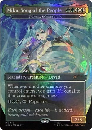 Miku, Song of the People - Trostani, Selesnya's Voice (Display Commander) - Thick Stock (SLD-2443) - Secret Lair Drop Series Foil - Card Brawlers
